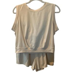 ZEAGOO Women’s Two Piece Cream Sleeveless Cropped Tank Top Short Set Medium